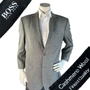 Hugo Boss Blazer Men 40R Rossellini/Movie Grey Geometric Textured Cashmere Wool